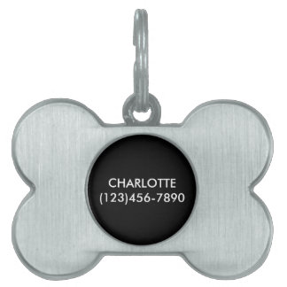 Simple black custom name contact Info modern Pet ID Tag