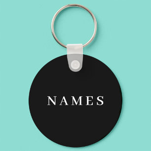 Simple Black Custom Name Elegant Key Ring