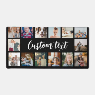 Simple black custom text photo collage photo grid desk mat