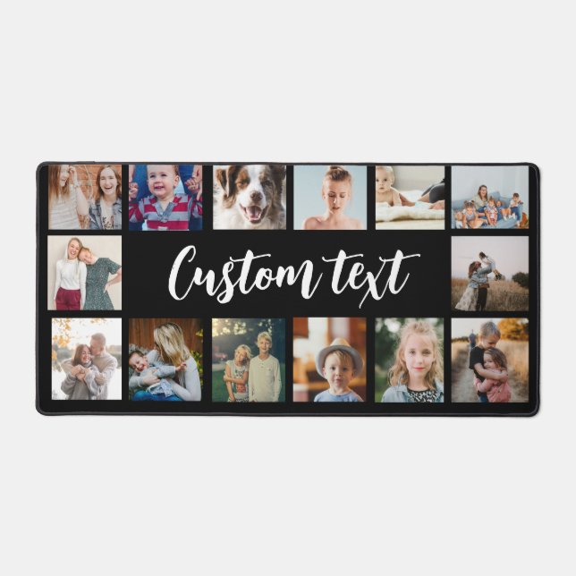Simple black custom text photo collage photo grid  desk mat (Front)
