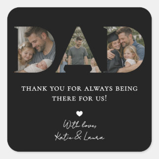 Simple Black Dad Photo Collage Father Day Gift Square Sticker