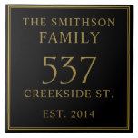 Simple Black Date Established Address House Plaque Tile<br><div class="desc">Introducing our sophisticated and sleek black and gold house address plaque, featuring a minimalist design that exudes elegance. This plaque not only displays your house number but also includes the date of establishment, adding a personal touch to your home. Elevate the exterior of your residence with this stylish and timeless...</div>