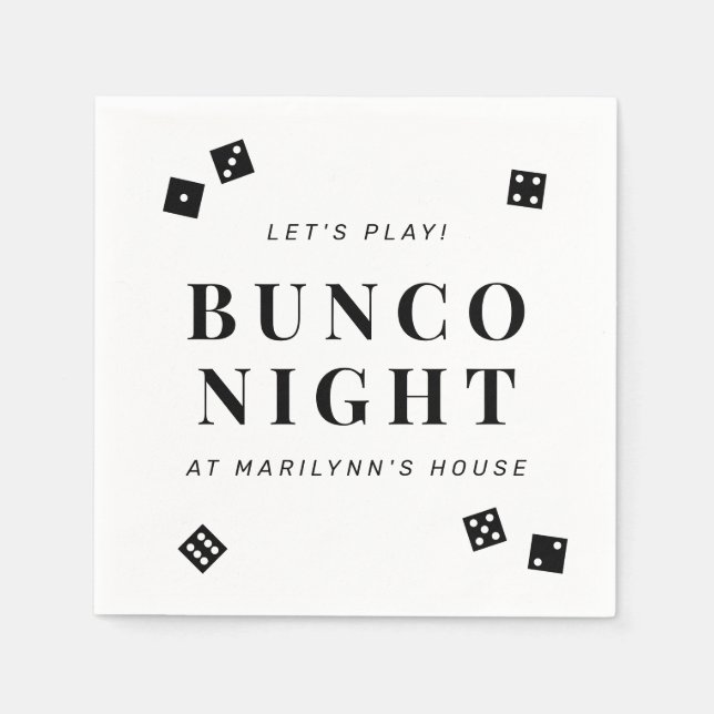 Simple Black Dice Bunco Night Personalised Napkins (Front)