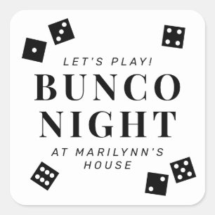 Simple Black Dice Bunco Night Personalized Square Sticker