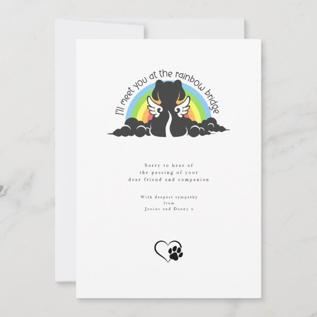 Simple Black Dog Rainbow Bridge Pet Sympathy Card (Front)