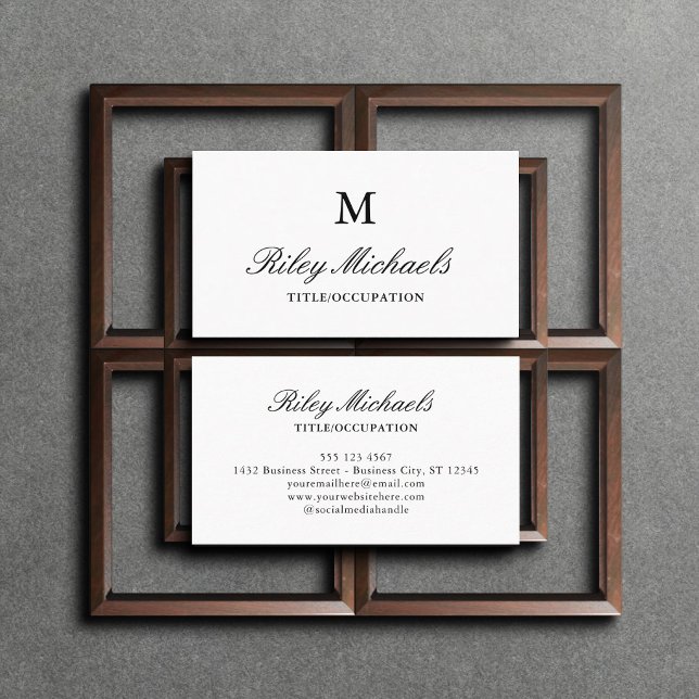 Simple Black Elegant Monogram Name Title Business Card (Creator Uploaded)
