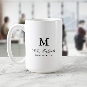 Simple Black Elegant Monogram Name Title Coffee Mug