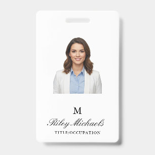 Simple Black Elegant Monogram Name Title ID Badge