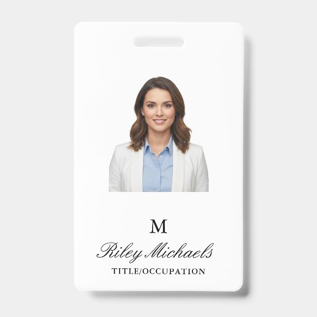 Simple Black Elegant Monogram Name Title ID Badge (Front)