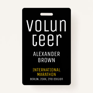 Simple Black Event Volunteer Scan QR Code Name ID ID Badge