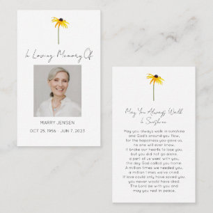 Simple Black eyed susan Photo Funeral Prayer Card
