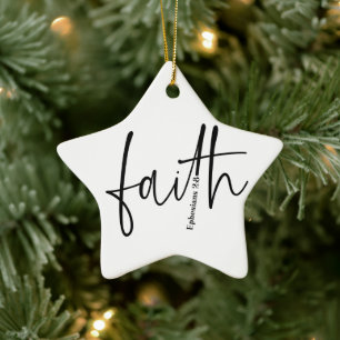 Simple Black Faith Bible Verse Calligraphy Text  Ceramic Tree Decoration
