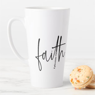 Simple Black Faith Bible Verse Calligraphy Text  Latte Mug