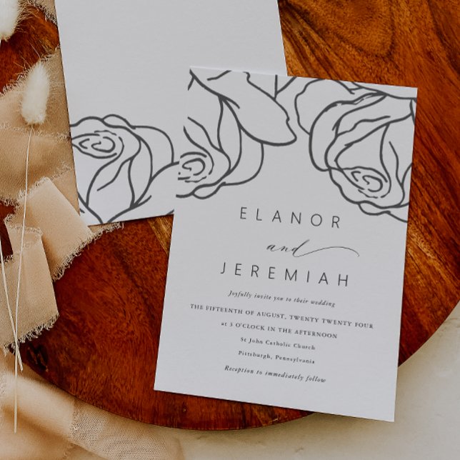Simple Black Floral Calligraphy Wedding Invitation (Creator Uploaded)