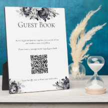 Simple Black Floral Digital Guest Book Sign Plaque