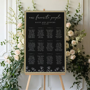 Simple Black Floral Outline Wedding Seating Chart
