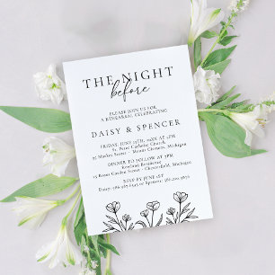 Simple Black Floral Wedding Rehearsal Dinner Invitation