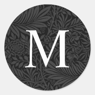 Simple Black Floral White Monogram Envelope Seal