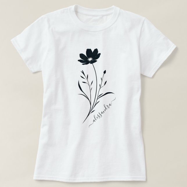 Simple Black Flower - Minimalistic Floral Design   T-Shirt (Design Front)