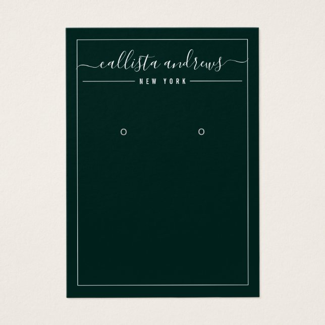 Simple Black Forest Cursive Earring Display Card (Front)