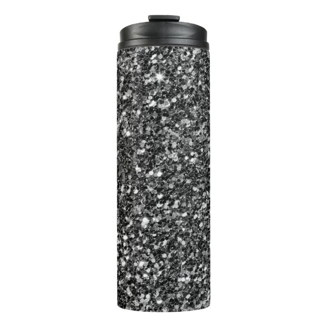 Simple Black Glitter And White Sparks Thermal Tumbler (Front)