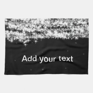 Simple black glitter sparkle stars add your text c tea towel