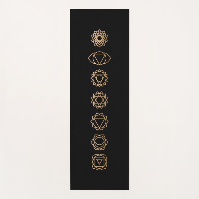 Simple Black Gold 7 Chakras Black Yoga Mat (Front)