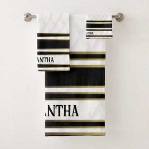 Simple Black Gold And White Geometric Background Bath Towel Set