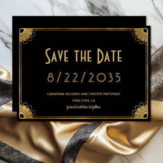 Simple Black Gold Art Deco Wedding Save the Date