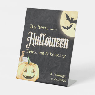 Simple Black Gold Corporate Halloween Party Pedestal Sign