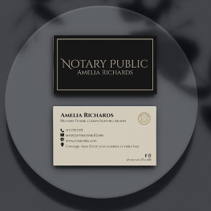 Simple Black & Gold Elegant Frame Notary Public  Business Card
