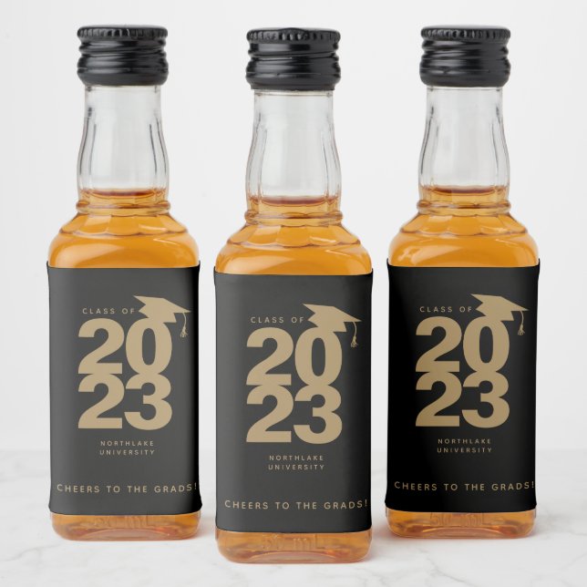 Simple Black & Gold Graduation Mini Alcohol Label (Bottles)