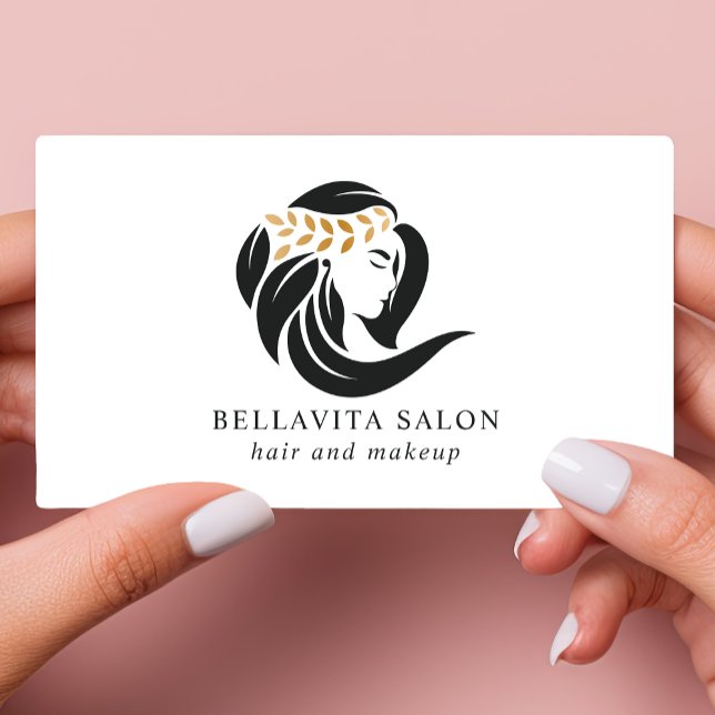 Simple Black Gold Hair Salon Logo Hair Stylist Business Card (Creator Uploaded)