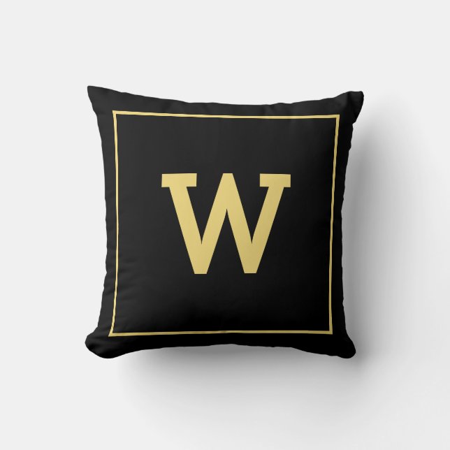 Simple Black Gold Initial Monogram Cushion (Front)