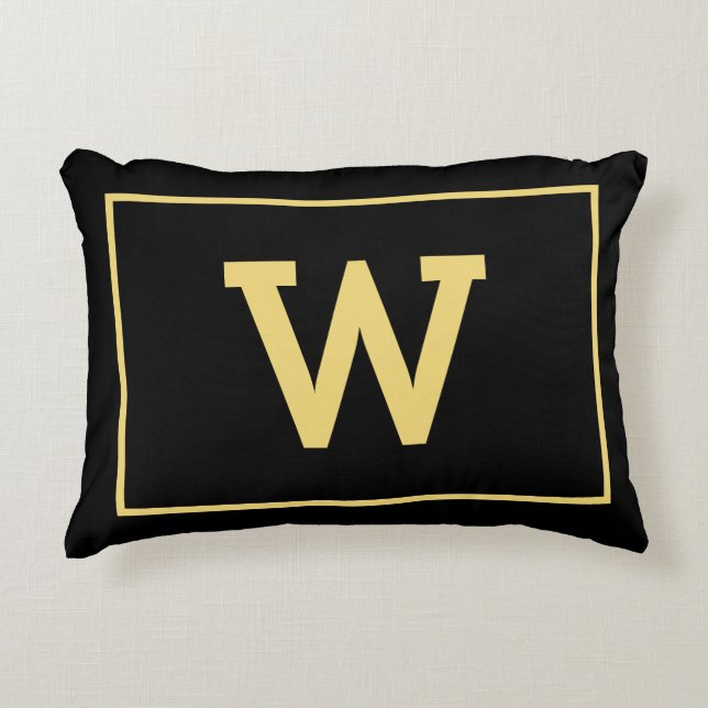 Simple Black Gold Initial Monogram Decorative Cushion (Front)