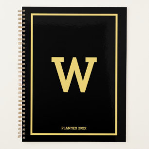 Simple Black Gold Initial Monogram Monthly Planner