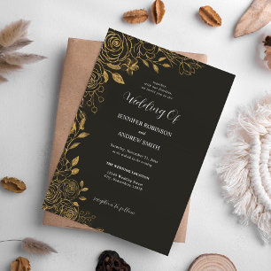 Simple Black Gold Leaves Wedding Invitation