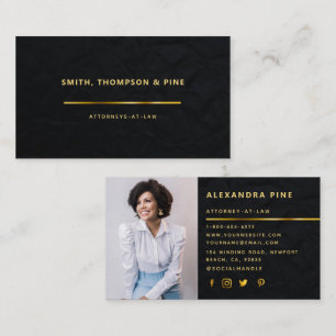 Simple Black Gold Line Corporate Photo Business Business Card