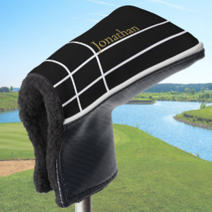 Simple black gold minimalist custom name  golf head cover
