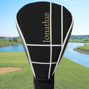 Simple black gold minimalist custom name golf head cover
