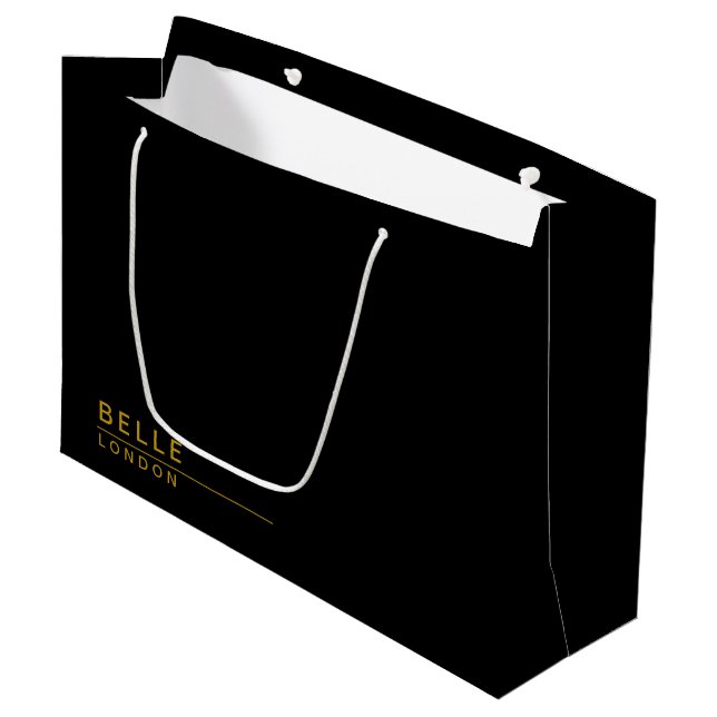 Simple Black & Gold Modern Business Large Gift Bag (Front Angled)