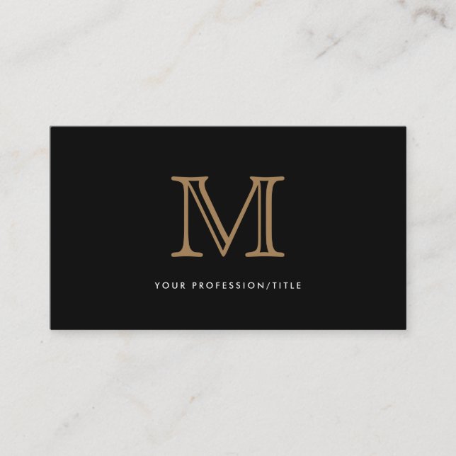 Simple Black Gold Modern Typography Monogram Business Card (Front)