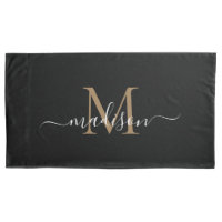 Simple Black Gold Monogram Elegant Feminine Script