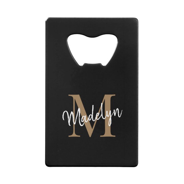 Simple Black Gold Monogram Elegant Script Name (Front)