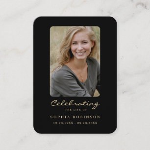 Simple Black Gold Photo Memorial Prayer Card
