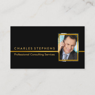 Simple Black Gold Professional Consulting Photo Business Card