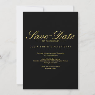 Simple Black & Gold Save The Date Wedding Invitation