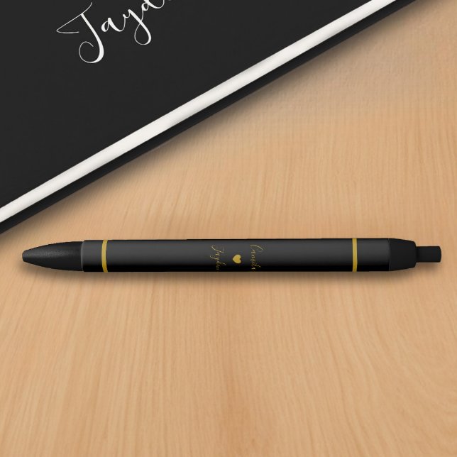 Simple Black-Gold Script Heart Wedding Guest Book  Black Ink Pen (Creator Uploaded)