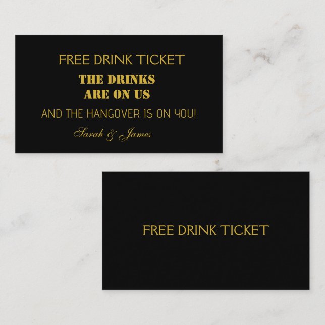 Simple Black & Gold Wedding Drink Ticket Voucher (Front/Back)
