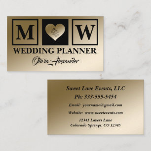 Simple Black Gold Wedding Planner Business Card